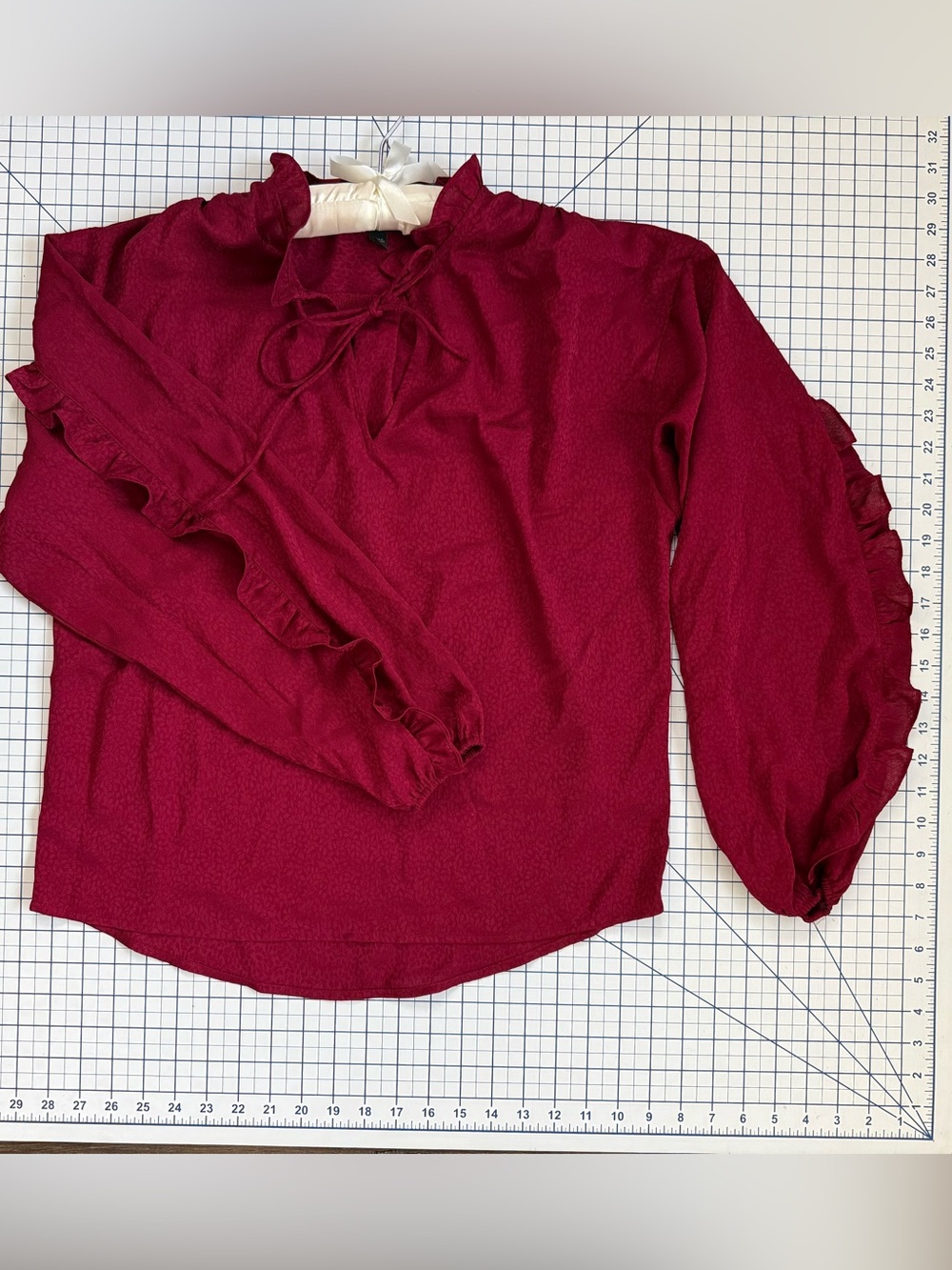 Express Burgundy Leopard Jacquard Ruffle Blouse S Wine Red Romantic Goth